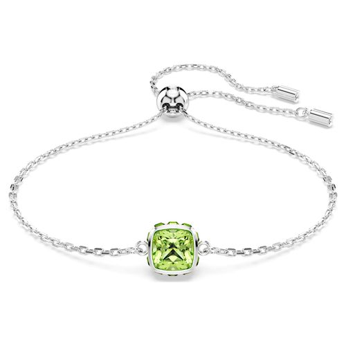 Birthstone bracelet, Square cut, August, Green, Rhodium plated