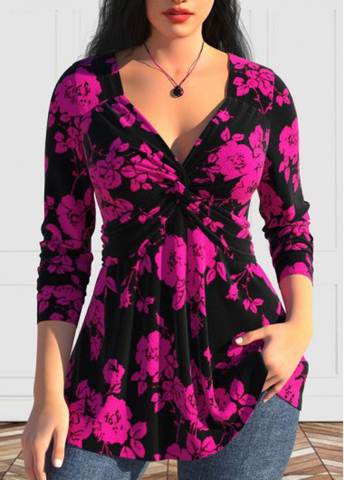 Modlily Valentine's Day Plus Hot Pink Twist T Shirt - 3X