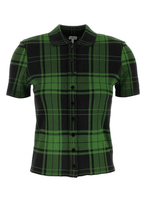 Embroidered Plaid Silk Blend Shirt — Green