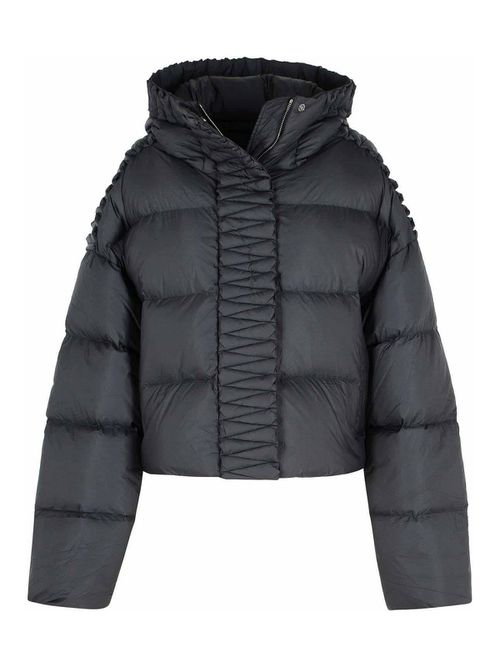 Black Polyester Hooded Down Jacket