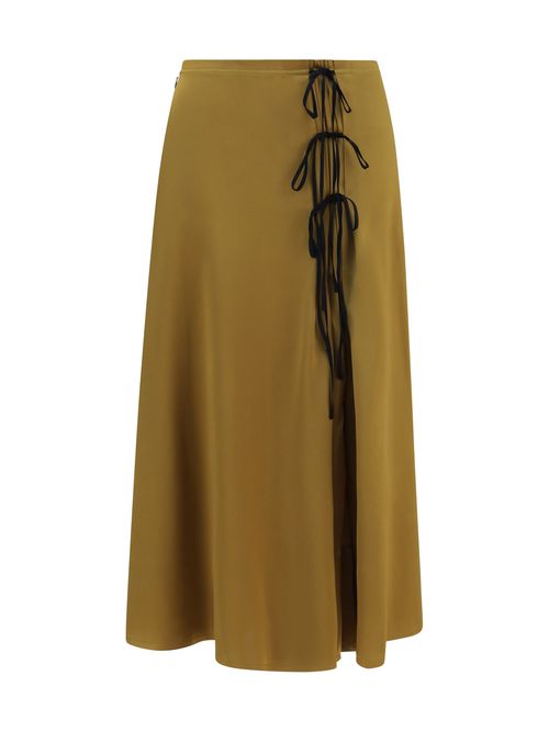 Satin Midi with Tie Details Skirt — Gold