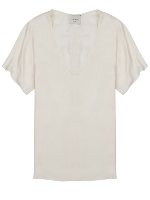 Off White Solid V Neck Top