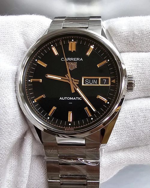 TAG HEUER Carrera Day-Date Automatic 41 MM Black Dial SS Men's Watch WDA2111.BA0043