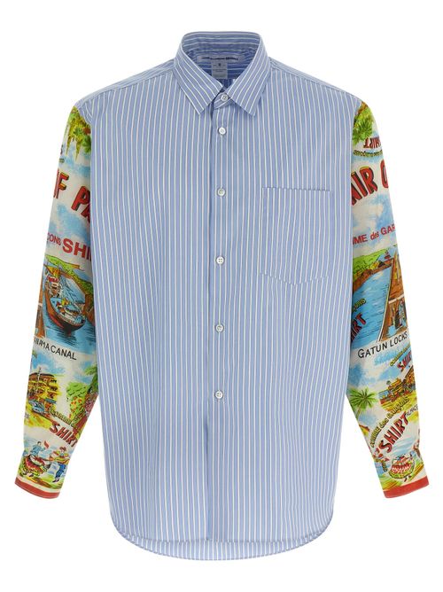 Printed Striped Cotton Shirt — Blue