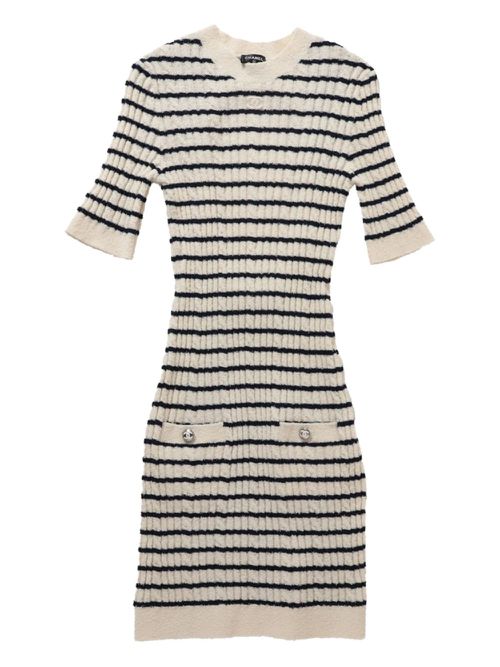 CHANEL Pre-Owned 2023 striped knitted dress - Black
