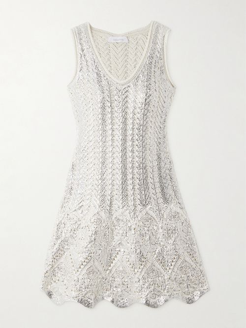Metallic Cotton-blend Mini Dress - Silver