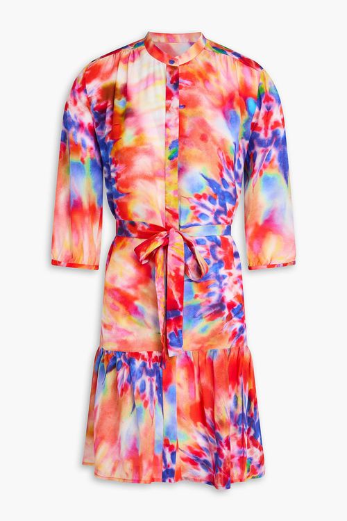 Saloni - Tyra belted tie-dyed silk crepe de chine mini dress - Multicolor - UK 12