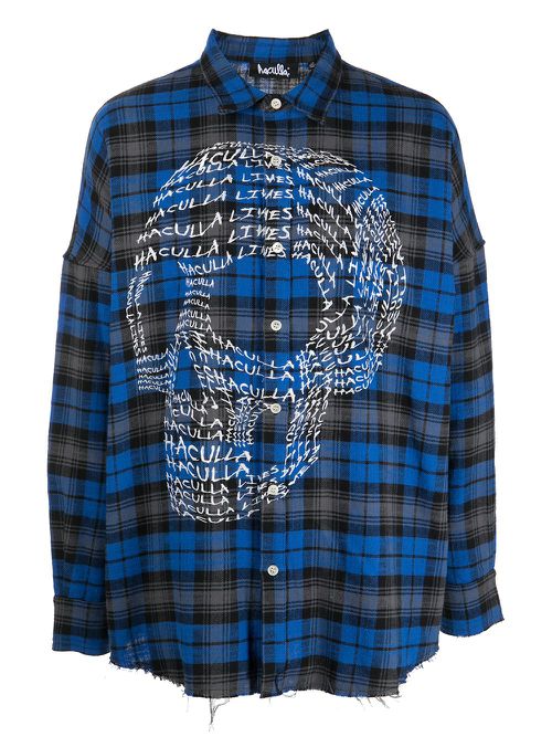 Check-print skull shirt - Blue