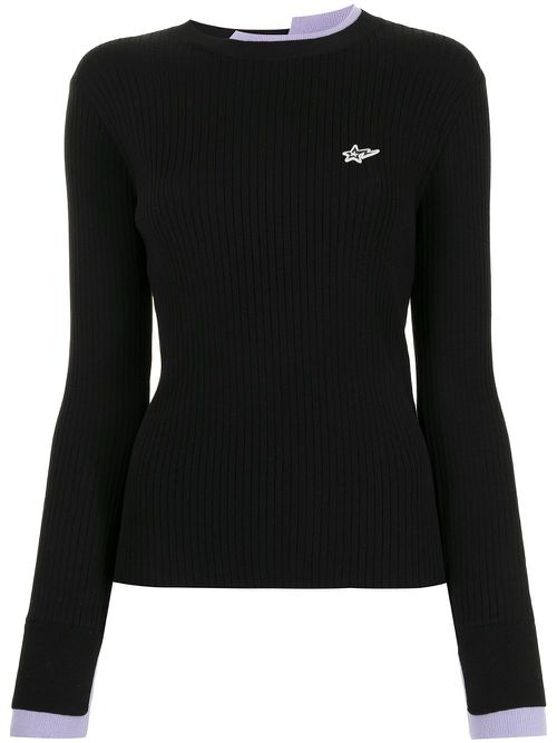 Ribbed patch-detail knitted top - Black