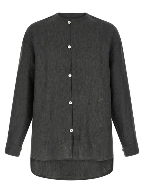 Micro-Striped Linen Shirt — Gray