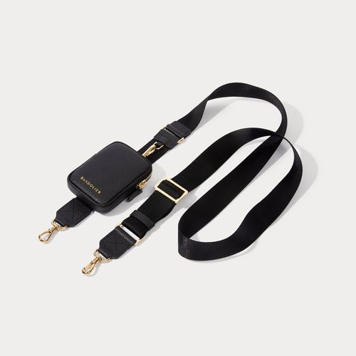 Bodie Crossbody Strap Only with Mini Zip Pouch in Black/Gold | Genuine Leather |