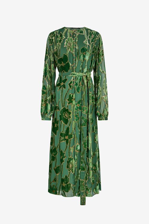 Green Velvet Devoré Midi Dress