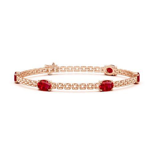 Angara 5.0 Carats Five Stone Oval Ruby Station Link Bracelet in 14K Rose Gold