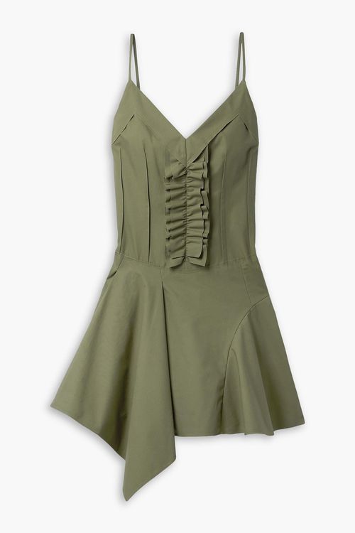 Ruffled paneled cotton-poplin mini dress