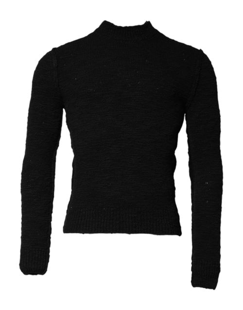 Wool-Nylon Crew Neck Knit Sweater — Black