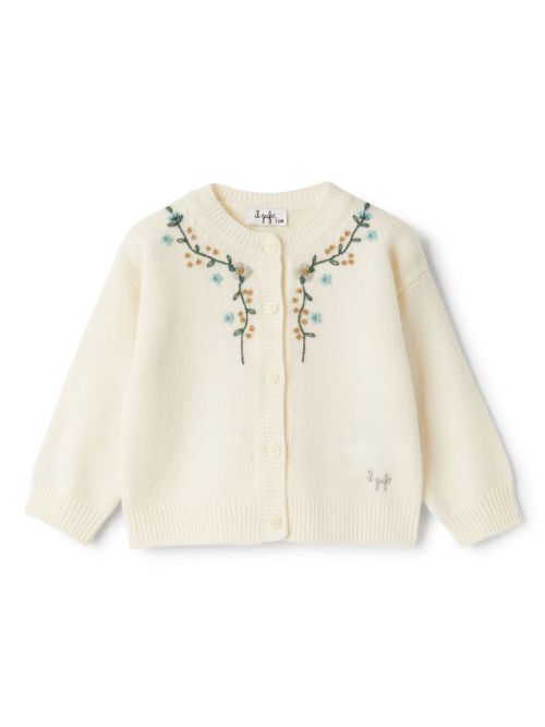 Floral-embroidered cardigan - Neutrals