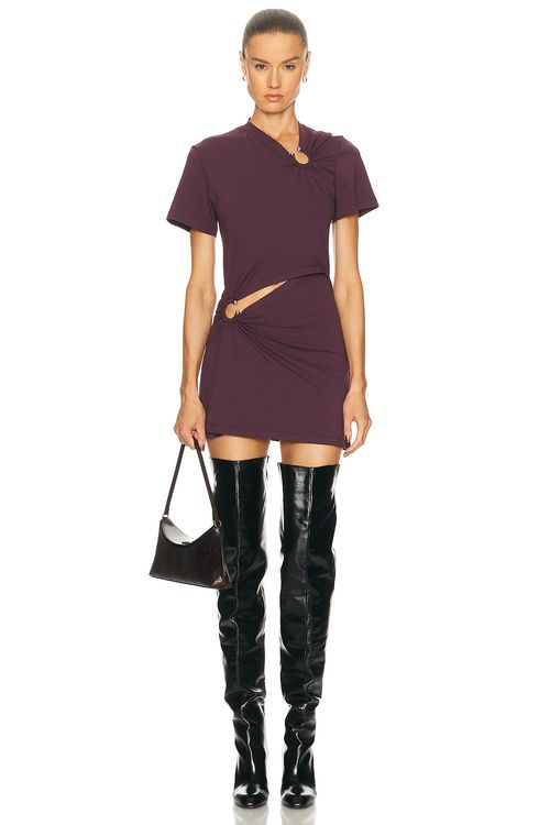 RABANNE Cut Out Mini Dress in Red Wine - Wine. M also in L