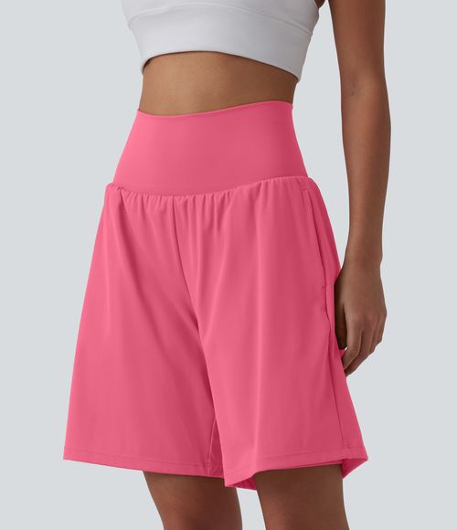 "SoftlyZero™ Airy Super High Waisted 2-in-1 Cool Touch Yoga Shorts 9"" with Pockets Gym Short - Pink Lemonade
