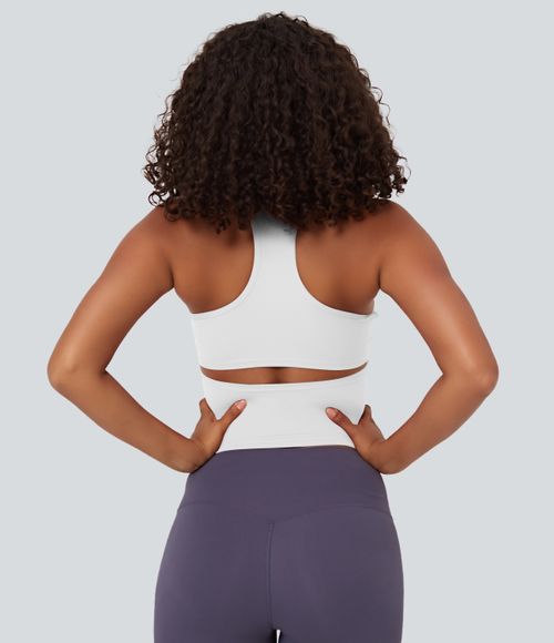 SoftlyZero™ Plush U Neck Racerback Cut Out Cropped Yoga Tank Top Tank Top - White