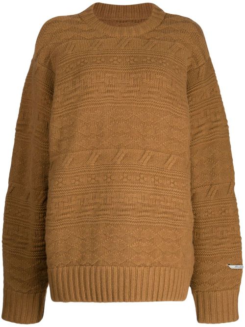 Crew-neck cable-knit jumper - Brown