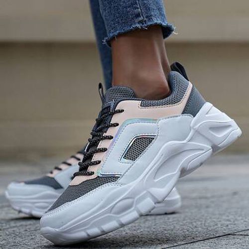 SheIn Women's Chunky Dad Shoes, Platform Sneakers With Reflective Details, Comfortable Walking Shoes In Pink Grey White - Perfect Gift Idea