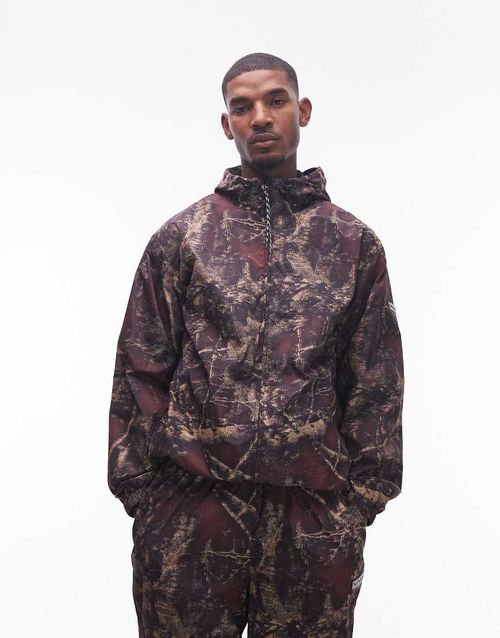 Hooded glitch nylon jacket in dark real tree camo print - part of a set-Multi