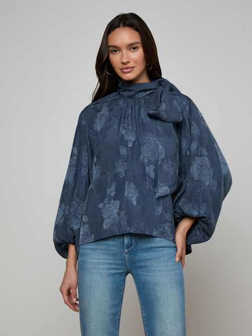 Rhett Oversized Blouse Top In Vintage Indigo Floral