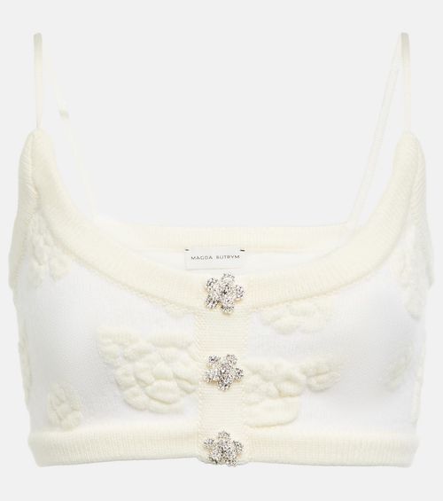 Embroidered wool-blend crop top