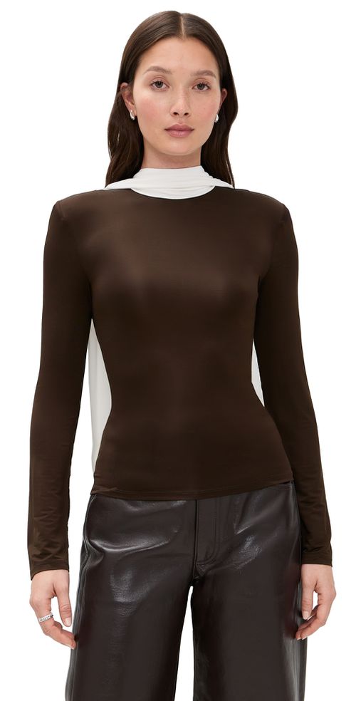 Long Sleeve Scarf Top Chicory Coffee Comb