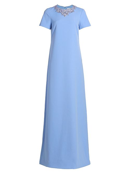 Women's Embellished Neckline Crêpe A-Line Gown - Sky Blue