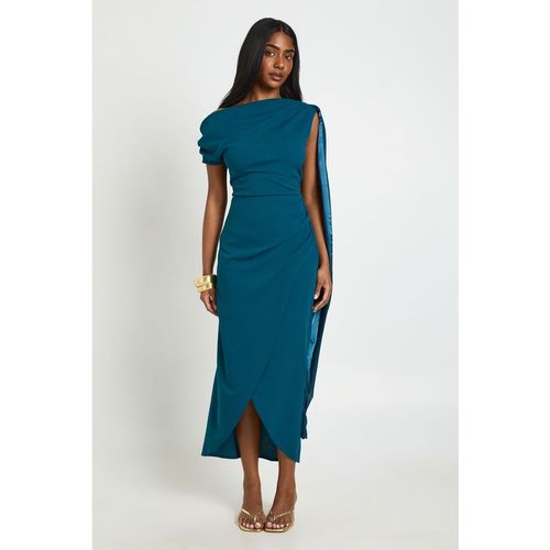 Boohoo Womens Ruched Asymmetric Drape Detail Midaxi Dress - Tea