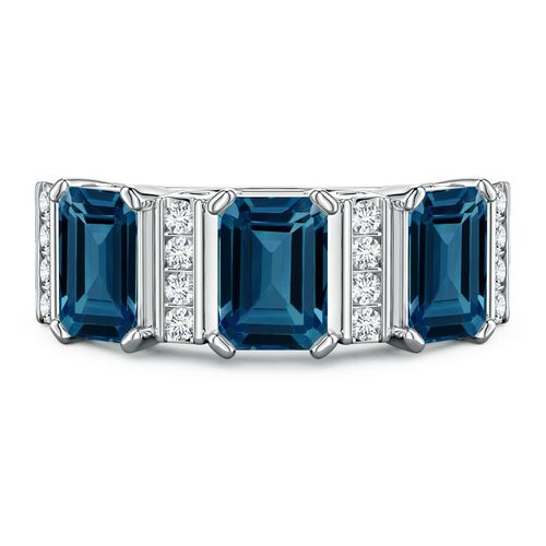 Lee Harris x Angara 3.89 CTW London Blue Topaz and Diamond Modern Art Deco Inspired Semi Eternity Ring in Platinum
