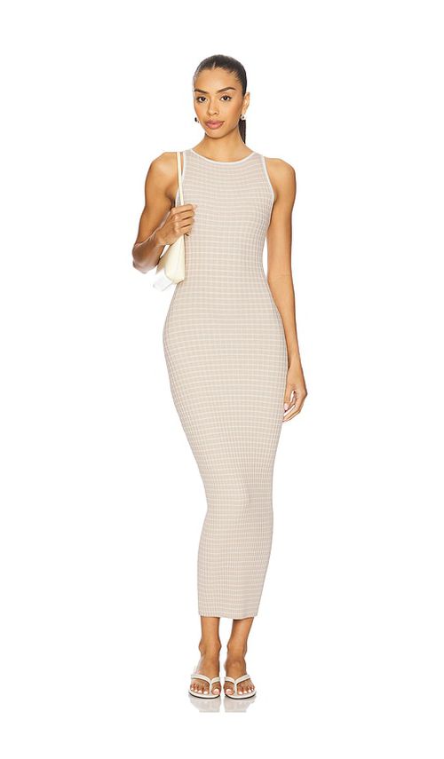 L'Academie Vespera Midi Dress in White & Beige - Beige. L also in