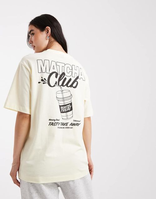 Oversized matcha club print t-shirt in pale yellow