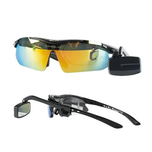 Cycling Bicycle Glasses with Mini Rearview Mirror Multi-Angle Adjustable HD Anti-fog Lightweight Portable Safety Bike Ri
