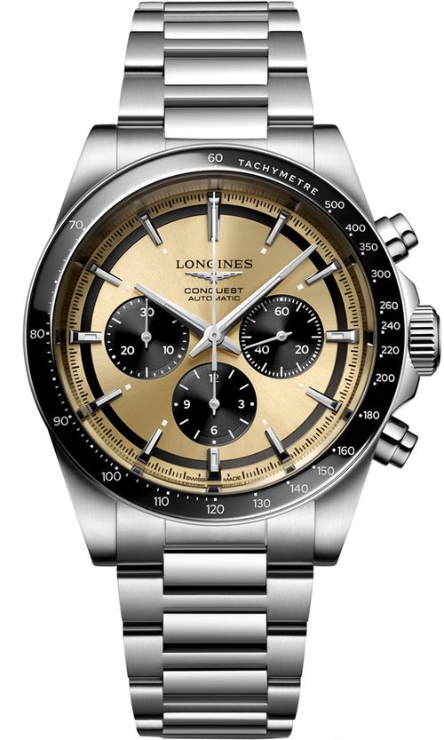Conquest 42mm Watch with Sunray Brown Dial and Stainless Steel Bracelet