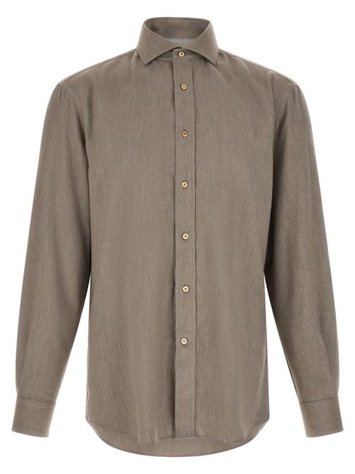 Herringbone Cotton-Blend Shirt — Taupe