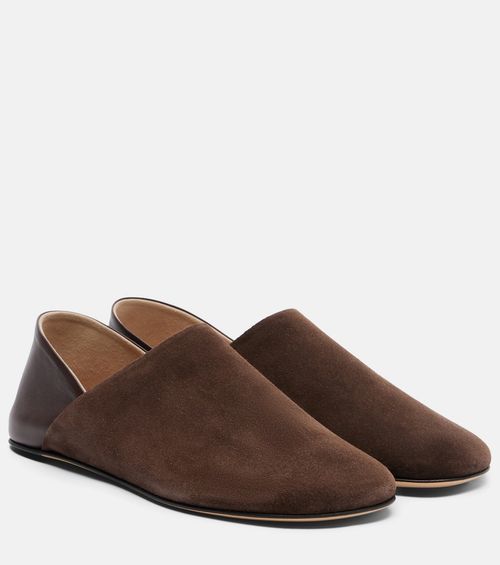 Leather-trimmed suede slip-on shoes