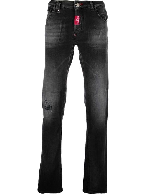Logo-plaque skinny-cut jeans - Grey