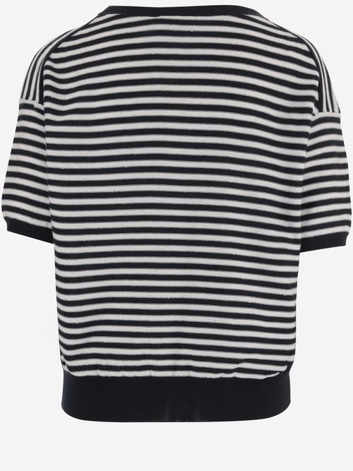 Striped Cotton-Blend Sweater — Black