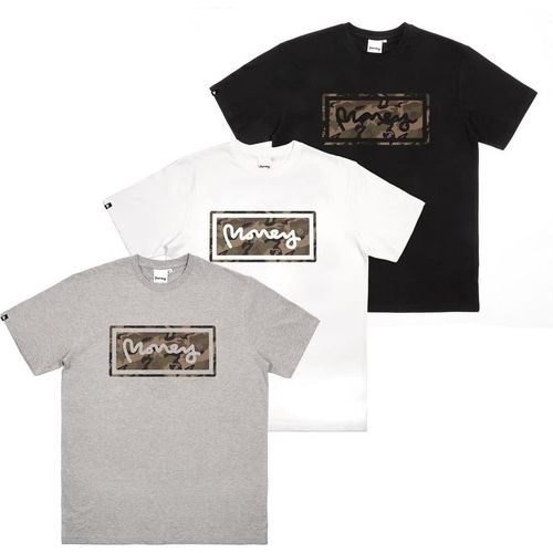 Money Mens Camo Box T-Shirts in Black/White/Gry - Sma