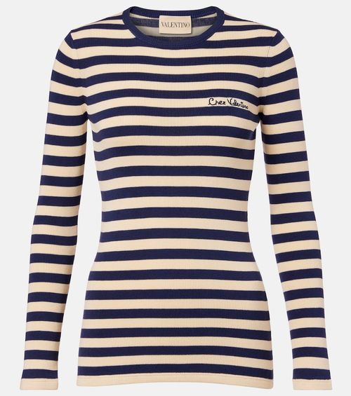 Striped ribbed-knit cotton sweater