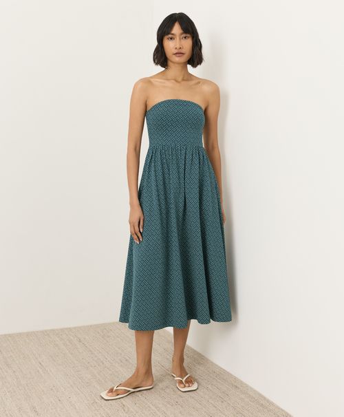 Women's Ditsy Dot Floral Deep Aqua Fit & Flare Strapless Dre