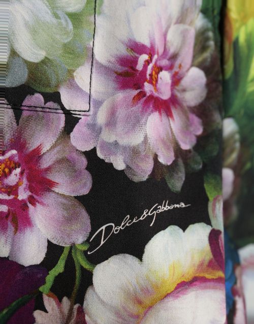 Floral Print Silk Trousers — Multicolor