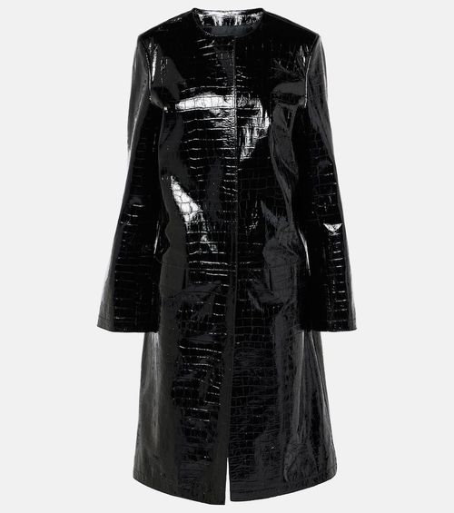 Croc-effect embossed leather coat