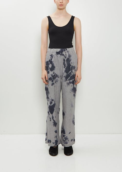 Suzusan Linen Wool Drawstring Wide Pants Black / Light Grey