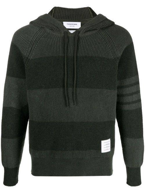 4-Bar striped cashmere hoodie - Green
