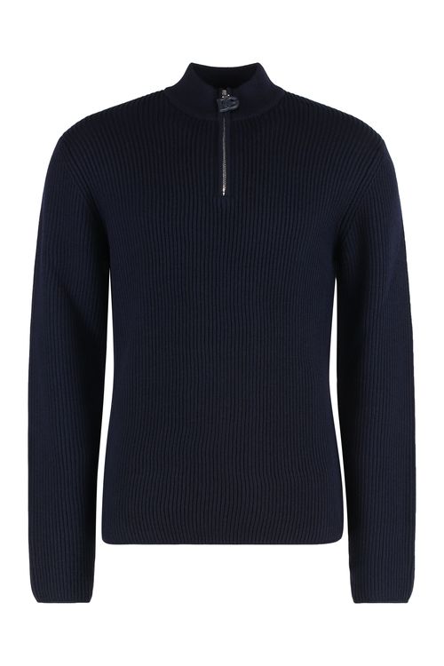 Virgin Wool Ribbed Sweater — Navy