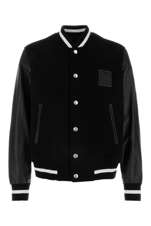Wool and Leather Varsity Jacket — Black