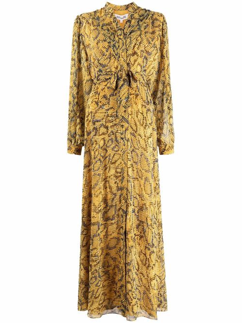 Belted snake-print maxi dress - Yellow